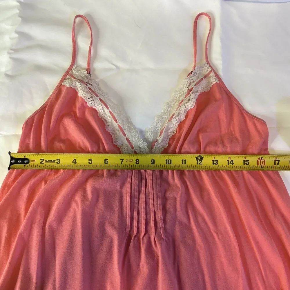 Victorias Secret Coral 100% Cotton Lace Nightgown Chemise LG